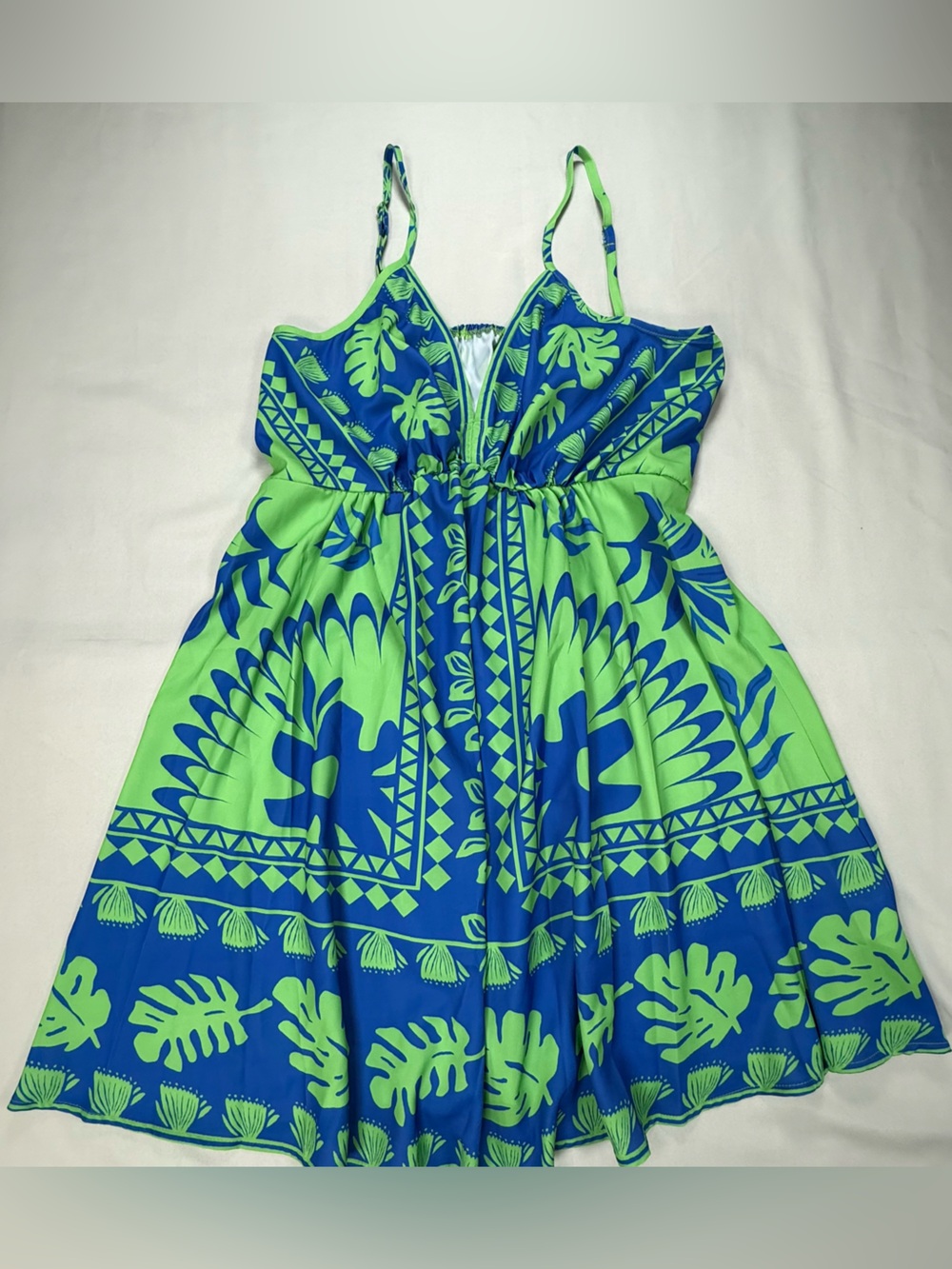Women’s Blue and Lime Green Printed Swim Cover-Up Dress